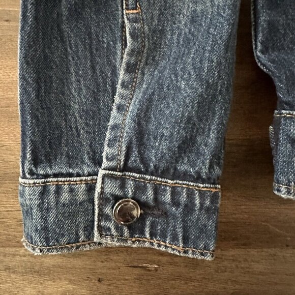 Good American Womens Trucker Blue Jacket Boyfriend Denim Sherpa Collar Size 0/1 - Picture 7 of 15